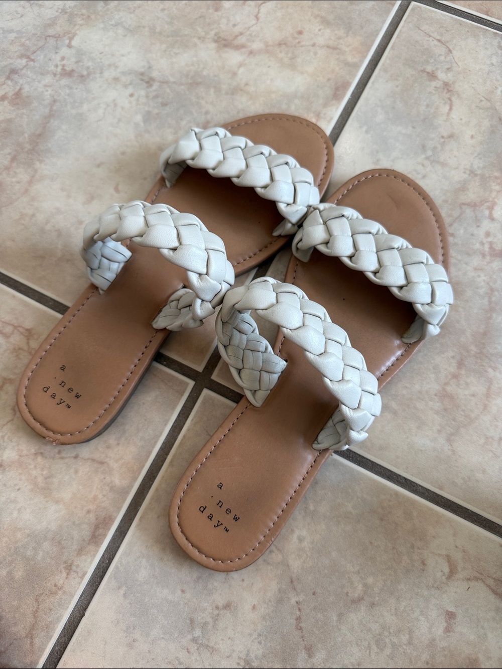 a new day Braided White Double-Strap Slide Sandals